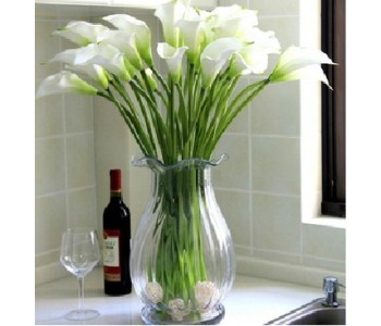18 white calla in vase