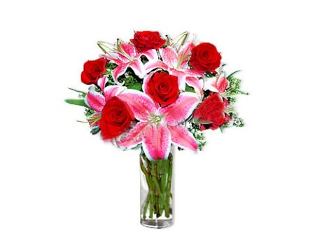 Roses with liliy in vase