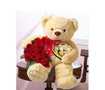 Flower and teddy and Chocolates