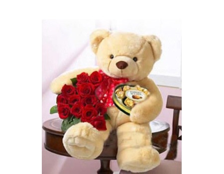 Flower and teddy and Chocolates