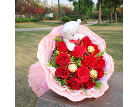 12 roses and chocolates bouquets