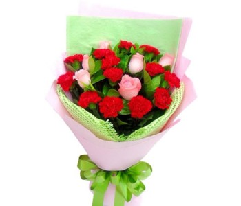 Carnations and pink roses